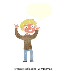 cartoon happy man with speech bubble