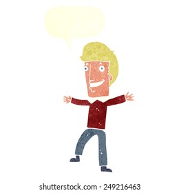 cartoon happy man with speech bubble