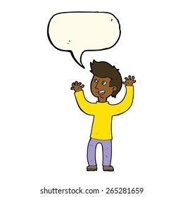 cartoon happy man with speech bubble