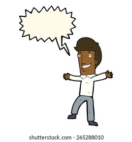 cartoon happy man with speech bubble
