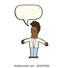 Cartoon-glücklicher Mann mit Sprachblase