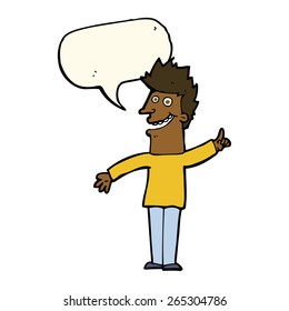 hombre feliz de dibujos animados con burbuja de habla