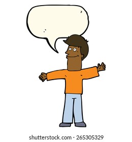 hombre feliz de dibujos animados con burbuja de habla