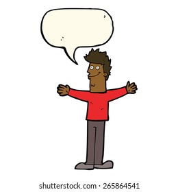 hombre feliz de dibujos animados con burbuja de habla