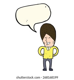 cartoon happy man with speech bubble