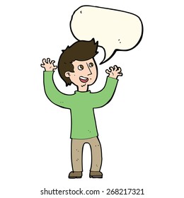 hombre feliz de dibujos animados con burbuja de habla