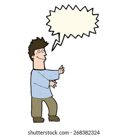hombre feliz de dibujos animados con burbuja de habla