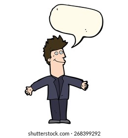 cartoon happy man with speech bubble