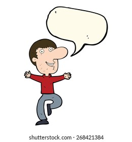 cartoon happy man with speech bubble