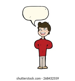 cartoon happy man with speech bubble