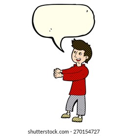 hombre feliz de dibujos animados con burbuja de habla