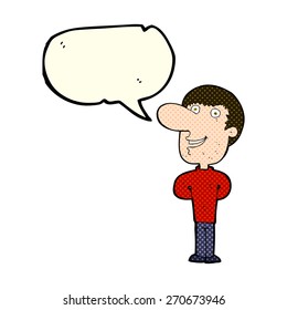 hombre feliz de dibujos animados con burbuja de habla