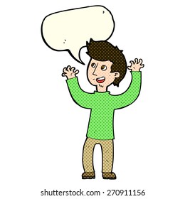 cartoon happy man with speech bubble