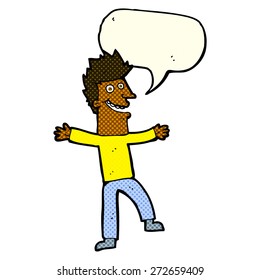 cartoon happy man with speech bubble