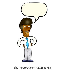 hombre feliz de dibujos animados con burbuja de habla