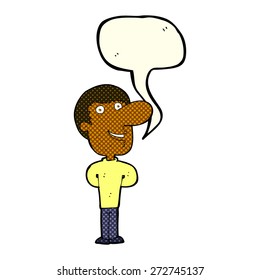 cartoon happy man with speech bubble