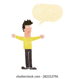 cartoon happy man with speech bubble