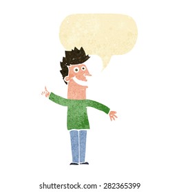 hombre feliz de dibujos animados con burbuja de habla