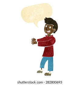 hombre feliz de dibujos animados con burbuja de habla