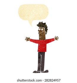 cartoon happy man with speech bubble