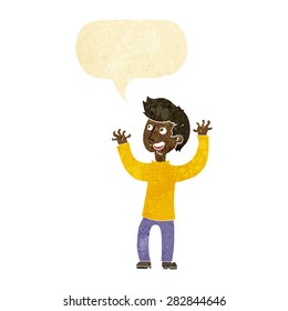cartoon happy man with speech bubble