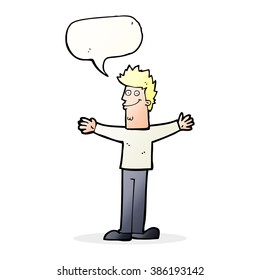 cartoon happy man with speech bubble