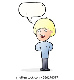 Cartoon-glücklicher Mann mit Sprachblase