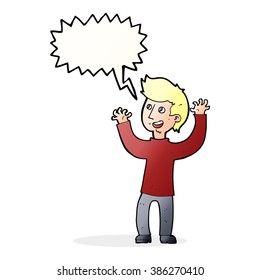 hombre feliz de dibujos animados con burbuja de habla