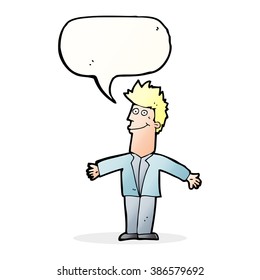 cartoon happy man with speech bubble