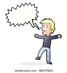 hombre feliz de dibujos animados con burbuja de habla