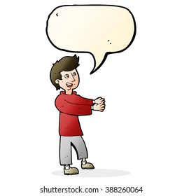 hombre feliz de dibujos animados con burbuja de habla