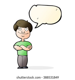 cartoon happy man with speech bubble