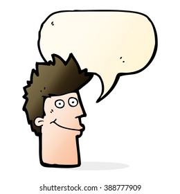 cartoon happy man with speech bubble
