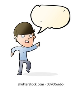 hombre feliz de dibujos animados con burbuja de habla