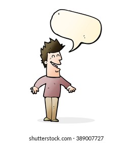 hombre feliz de dibujos animados con burbuja de habla
