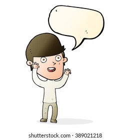 hombre feliz de dibujos animados con burbuja de habla