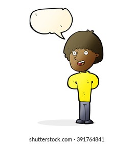 hombre feliz de dibujos animados con burbuja de habla