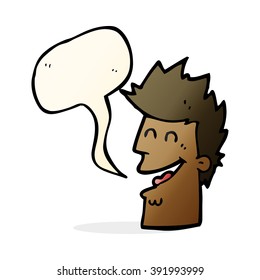 cartoon happy man with speech bubble
