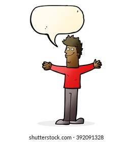 cartoon happy man with speech bubble