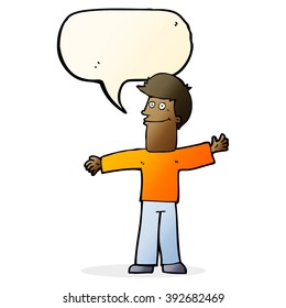 hombre feliz de dibujos animados con burbuja de habla