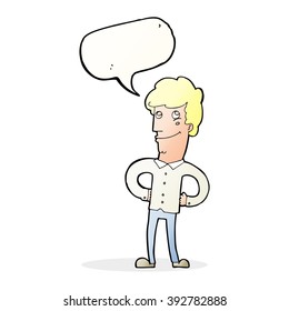hombre feliz de dibujos animados con burbuja de habla