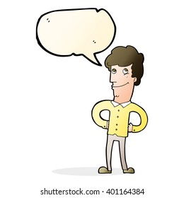 cartoon happy man with speech bubble