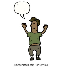 cartoon happy man with speech bubble
