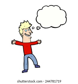 cartoon happy man with thought bubble