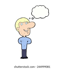 cartoon happy man with thought bubble