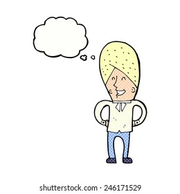 hombre feliz de dibujos animados con burbuja de pensamientos