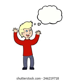 hombre feliz de dibujos animados con burbuja de pensamientos