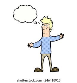 cartoon happy man with thought bubble