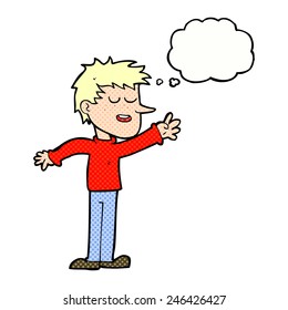 cartoon happy man with thought bubble