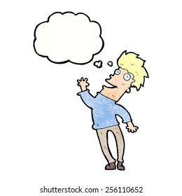 hombre feliz de dibujos animados con burbuja de pensamientos